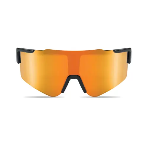Occhiali da sole sportivi con lenti specchiate UV400 e montatura nera