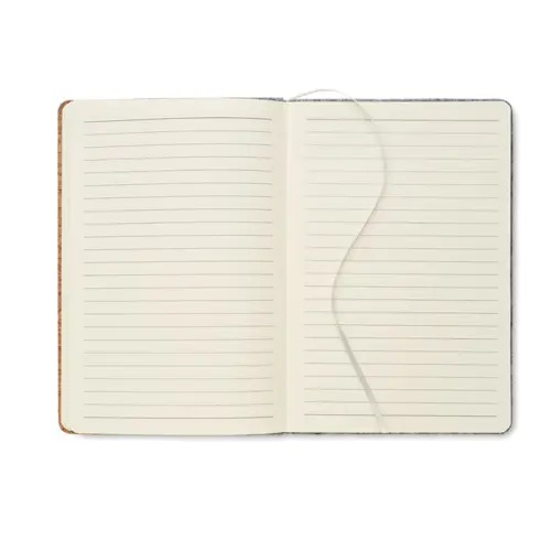 Block notes A5 on copertina in feltro RPET e sughero con 80 fogli a righe in carta riciclata