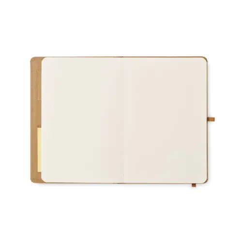 Block notes A5 in carta riciclata 80 fogli neutri e note adesive portapenne e chiusura con elastico