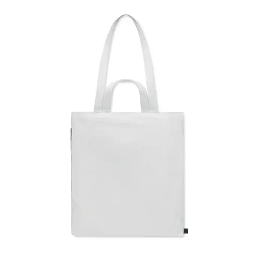 Shopper in policotone riciclato con doppi manici e tasca laterale da 380gr 38x12x41cm
