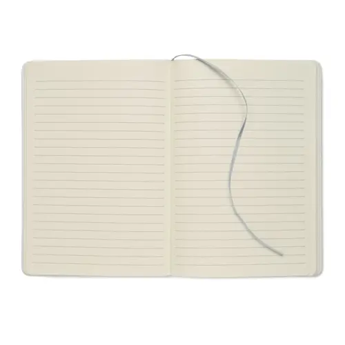 Block notes A5 copertina in carta e cartone del latte riciclato pagine a righe segnalibro ed elastico colorato