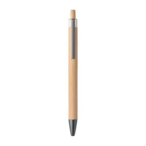 Penna a sfera bambù e clip in metallo con meccanismo a scatto e refill blu