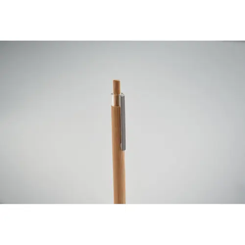 Penna a sfera bambù e clip in metallo con meccanismo a scatto e refill blu