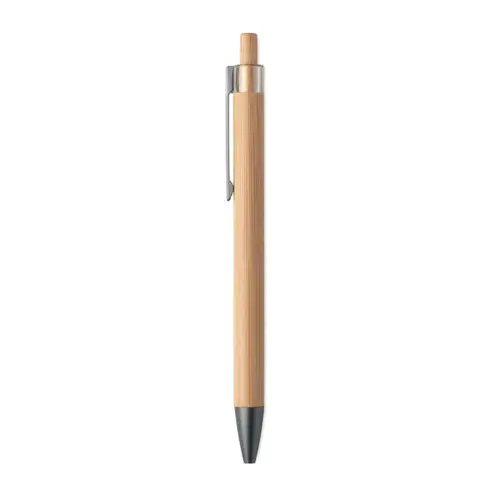 Penna a sfera bambù e clip in metallo con meccanismo a scatto e refill blu