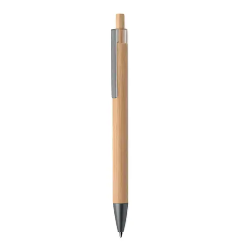 Penna a sfera bambù e clip in metallo con meccanismo a scatto e refill blu