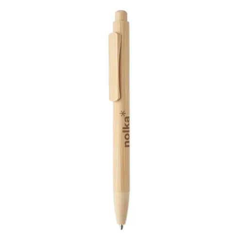 Penna a sfera totalmente in bambù con meccanismo a scatto e refill blu