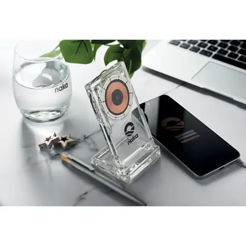 Caricabatterie wireless in acrilico trasparente con ricarica rapida da 15W