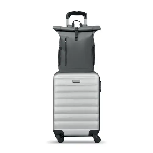 Zaino rolltop porta PC da 15" in poliestere 600D schienale imbottito cinghia trolley