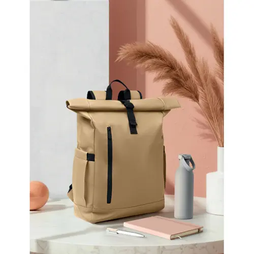 Zaino rolltop porta PC da 15" in poliestere 600D schienale imbottito cinghia trolley