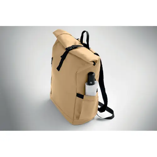 Zaino rolltop porta PC da 15" in poliestere 600D schienale imbottito cinghia trolley