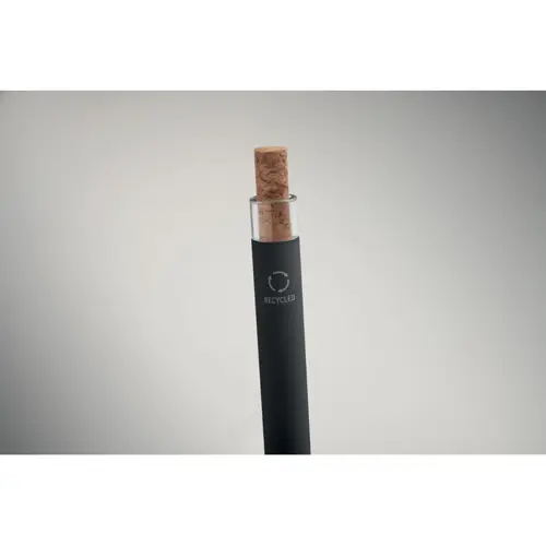 Penna a sfera in alluminio riciclato con pulsante in sughero e clip in metallo refill blu