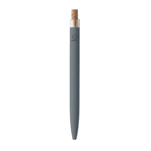Penna a sfera in alluminio riciclato con pulsante in sughero e clip in metallo refill blu