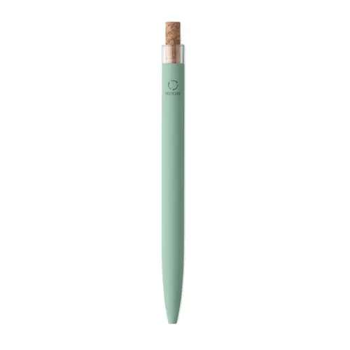 Penna a sfera in alluminio riciclato con pulsante in sughero e clip in metallo refill blu