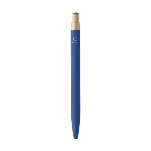 Penna in alluminio riciclato con pulsante in bambù e refill blu