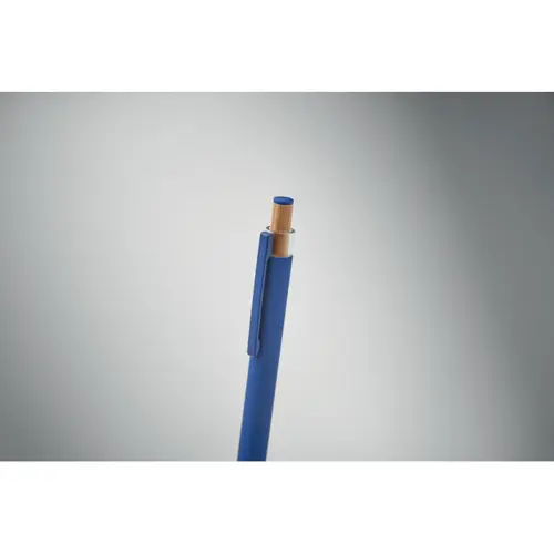 Penna in alluminio riciclato con pulsante in bambù e refill blu