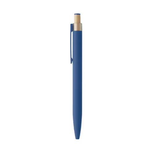 Penna in alluminio riciclato con pulsante in bambù e refill blu