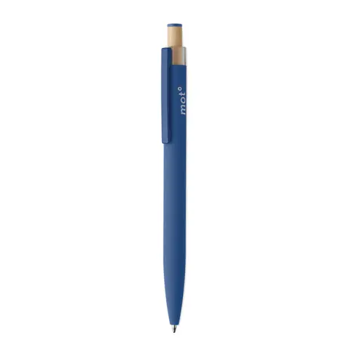 Penna in alluminio riciclato con pulsante in bambù e refill blu