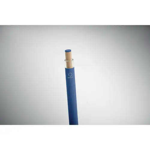 Penna in alluminio riciclato con pulsante in bambù e refill blu