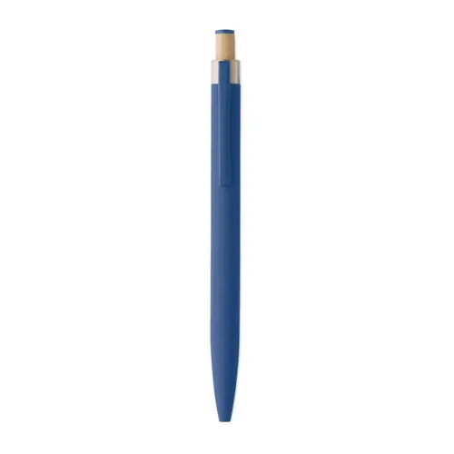 Penna in alluminio riciclato con pulsante in bambù e refill blu