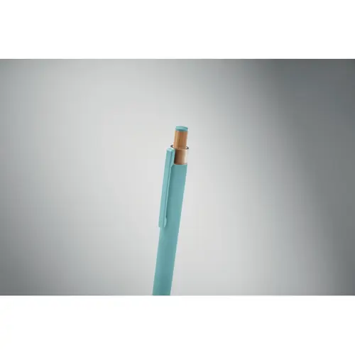 Penna in alluminio riciclato con pulsante in bambù e refill blu