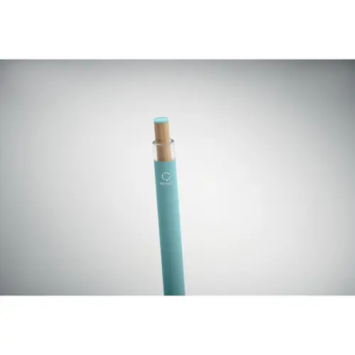 Penna in alluminio riciclato con pulsante in bambù e refill blu
