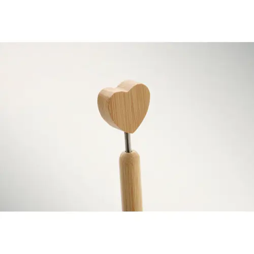 Penna a sfera in bambù con design a cuore e refill blu