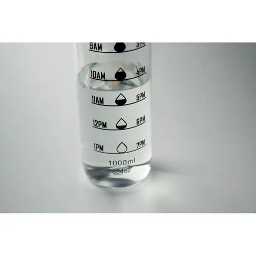 Borraccia sportiva RPET da 1L con indicatori di tempo motivazionali e coperchio flip top