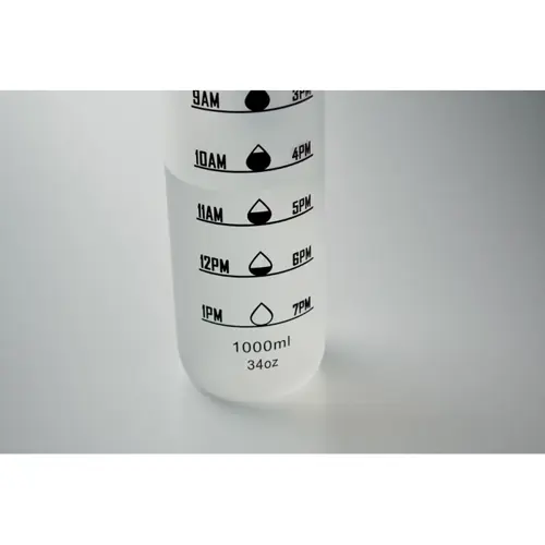 Borraccia sportiva RPET da 1L con indicatori di tempo motivazionali e coperchio flip top