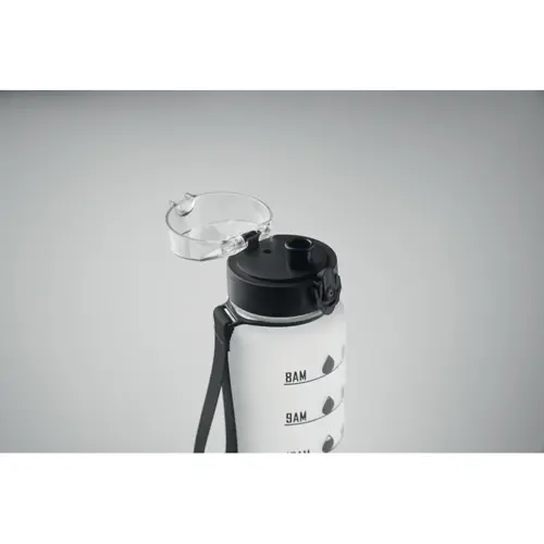 Borraccia sportiva RPET da 1L con indicatori di tempo motivazionali e coperchio flip top