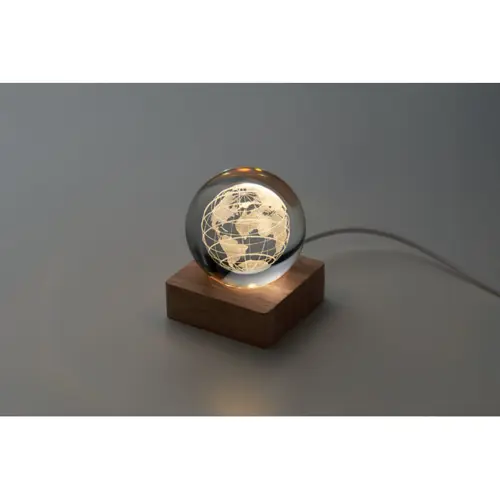lampada in vetro con globo LED e base in bambù