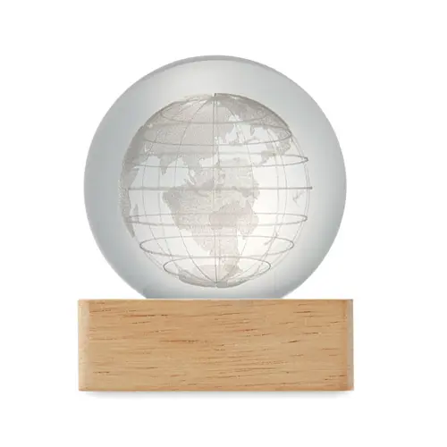 lampada in vetro con globo LED e base in bambù