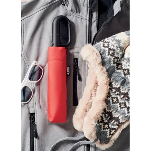 Ombrello antivento automatico in apertura e chiusura in RPET 190T struttura fibra di vetro manico con moschettone da 21"