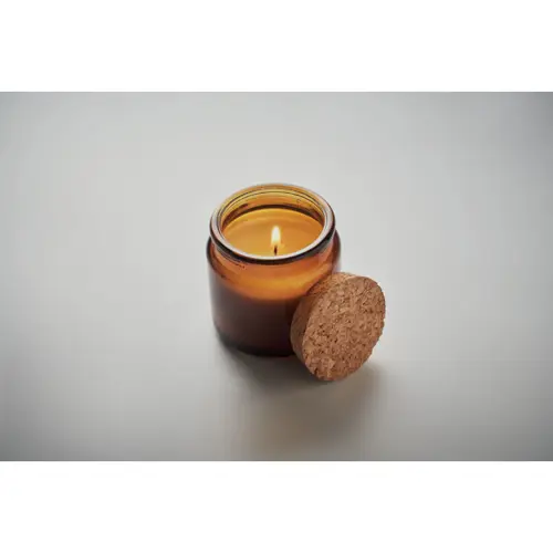Candela in cera vegetale 70gr in contenitore di vetro con coperchio in sughero e scatola regalo