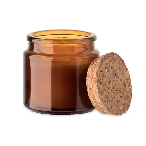 Candela in cera vegetale 70gr in contenitore di vetro con coperchio in sughero e scatola regalo