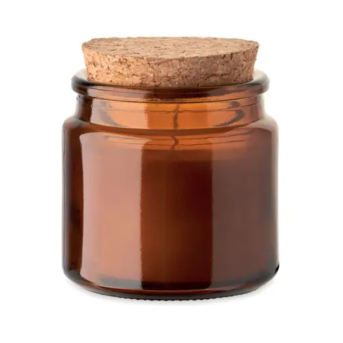 Candela in cera vegetale 70gr in contenitore di vetro con coperchio in sughero e scatola regalo
