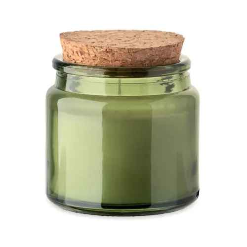 Candela in cera vegetale 70gr in contenitore di vetro con coperchio in sughero e scatola regalo
