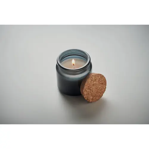 Candela in cera vegetale 70gr in contenitore di vetro con coperchio in sughero e scatola regalo