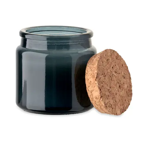 Candela in cera vegetale 70gr in contenitore di vetro con coperchio in sughero e scatola regalo