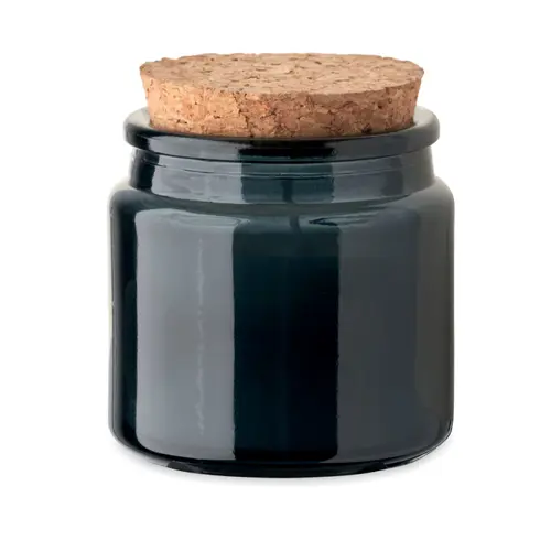 Candela in cera vegetale 70gr in contenitore di vetro con coperchio in sughero e scatola regalo