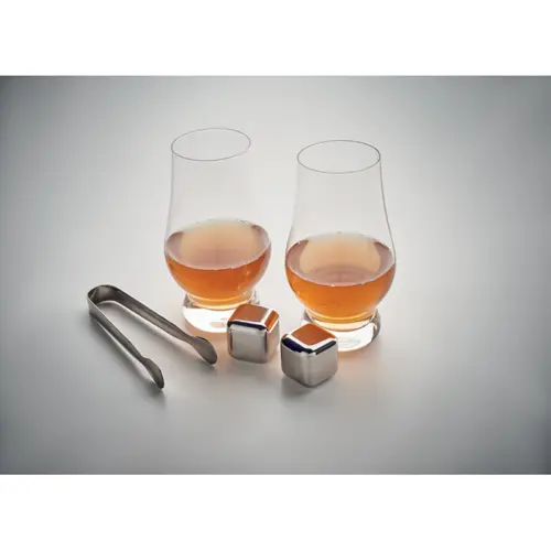 Set bicchieri da whisky con pinza e cubetti inox riutilizzabili