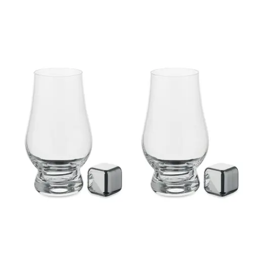 Set bicchieri da whisky con pinza e cubetti inox riutilizzabili