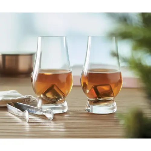 Set bicchieri da whisky con pinza e cubetti inox riutilizzabili
