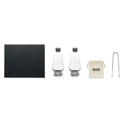 Set bicchieri da whisky con pinza e cubetti inox riutilizzabili