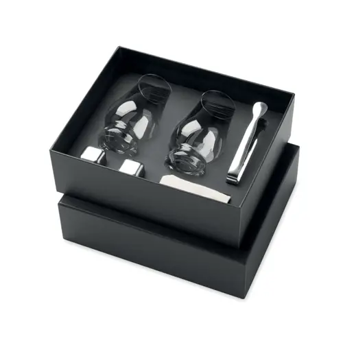 Set bicchieri da whisky con pinza e cubetti inox riutilizzabili