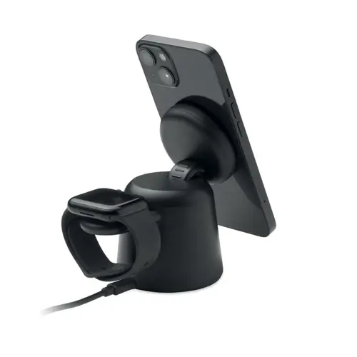 Stazione di ricarica 3 in 1 in ABS con caricatore wireless magnetico da 15W