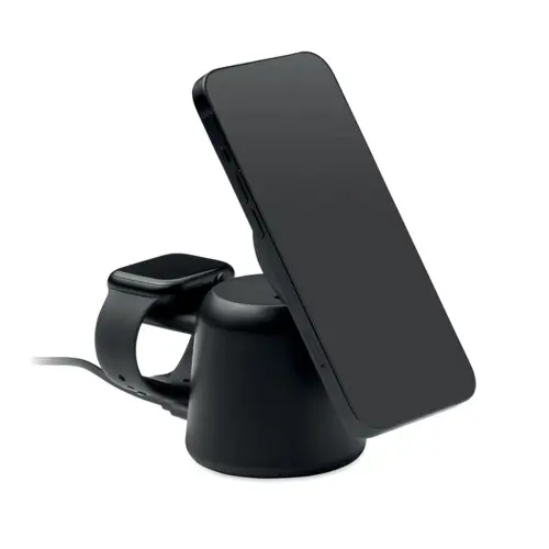 Stazione di ricarica 3 in 1 in ABS con caricatore wireless magnetico da 15W