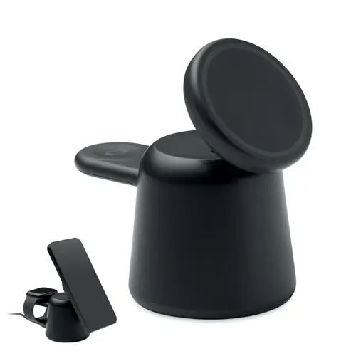 Stazione di ricarica 3 in 1 in ABS con caricatore wireless magnetico da 15W