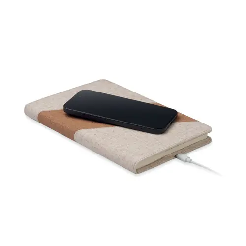 Block notes A5 con caricatore wireless integrato e copertina in cotone e sughero con 64 fogli a righe