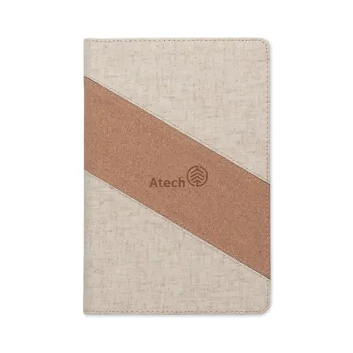 Block notes A5 con caricatore wireless integrato e copertina in cotone e sughero con 64 fogli a righe