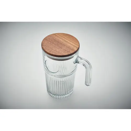 Tazza in vetro con coperchio in acacia da 450ml